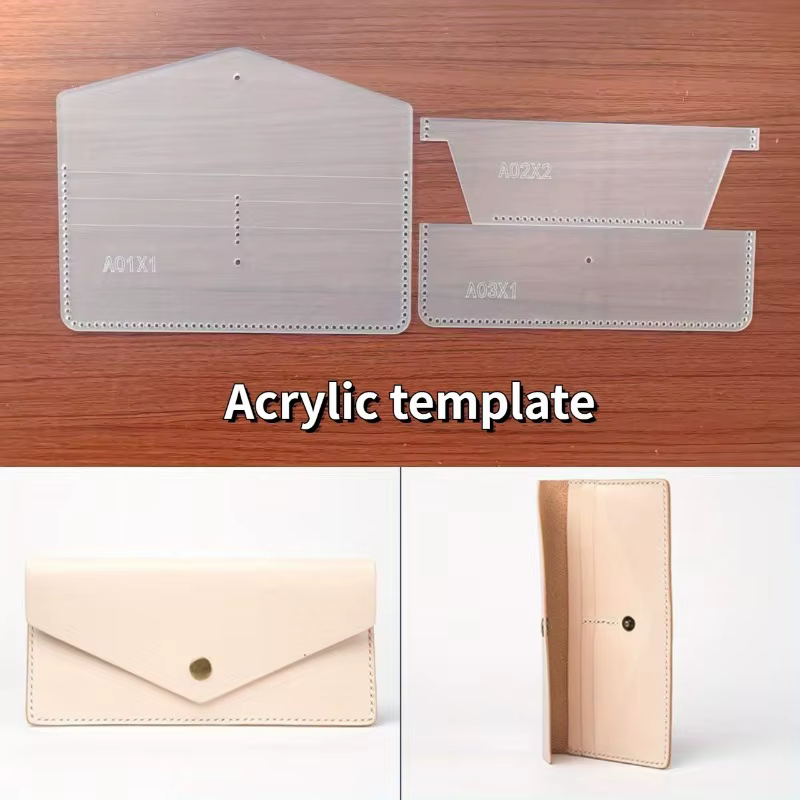 Lot de 3 pochettes/portefeuilles en acrylique, modèle de dessin en acrylique pour sac à main, échantillon de conception de cuir fait main, modèle de couture DIY