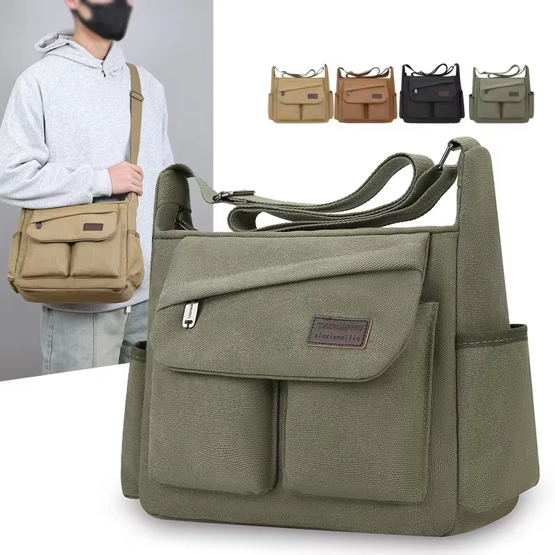 Sac bandoulière pour homme, design multi-poches - Sac à bandoulière grande capacité - Essentiels pour l'extérieur, rangement fonctionnel, pour les trajets en ville