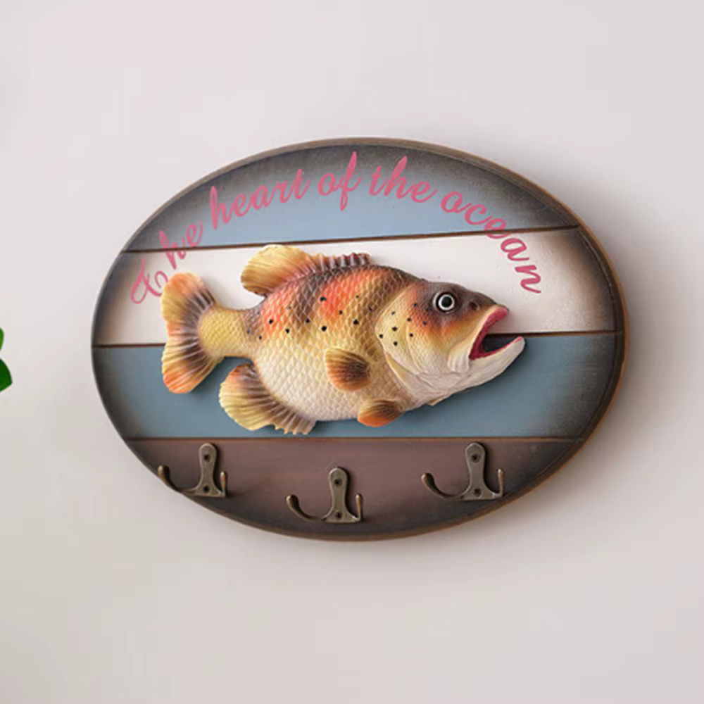 Pendentif de poisson de Simulation Unique, fait à la main, en bois réaliste, ornements muraux suspendus, décor de poisson, crochet, décoration murale