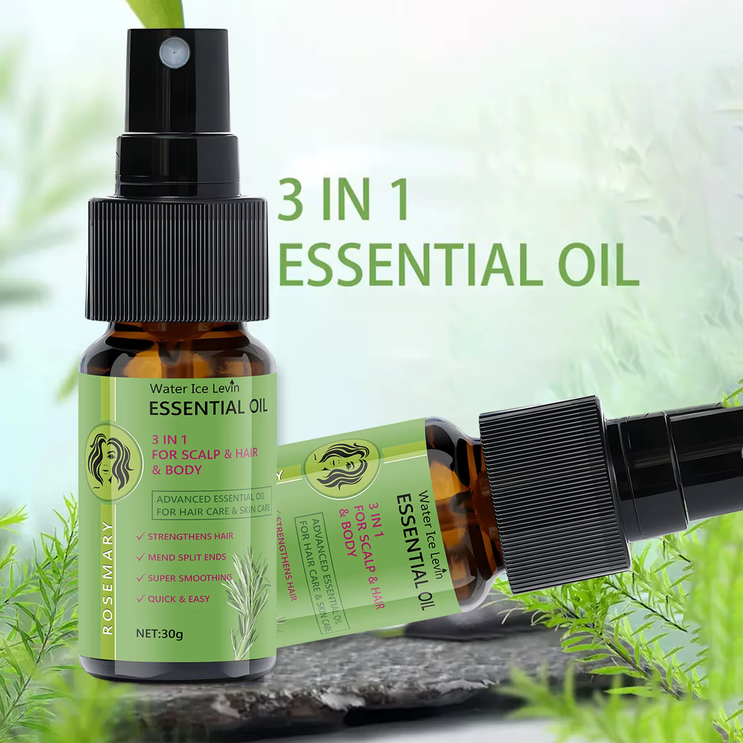 Huile Essentielle de Romarin 3 en 1 pour Cheveux et Cuir Chevelu - Renforce et Lisse
