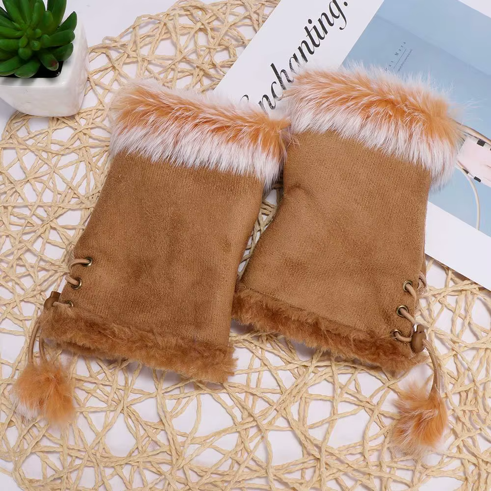 Gants en fourrure de lapin sans doigts pour femme, souples, colorés, doux, à la mode, pour l'hiver