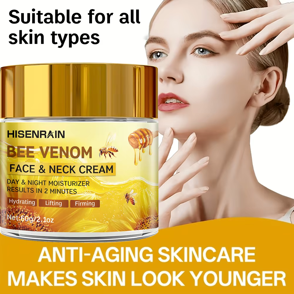 Crème HISENRAIN à la bave d'escargot et au venin d'abeille - Crème anti-âge pour le visage et le cou avec collagène et niacinamide, éclaircissante, raffermissante. Flacon en verre