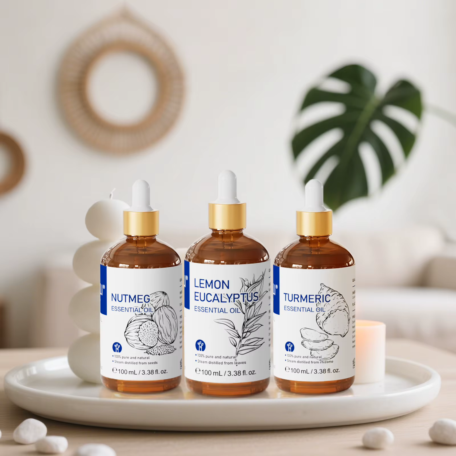 HIQILI 100ML huile essentielle d'eucalyptus citron aromathérapie naturelle Pure avec arbre à thé de menthe poivrée pour désodorisant et nettoyage