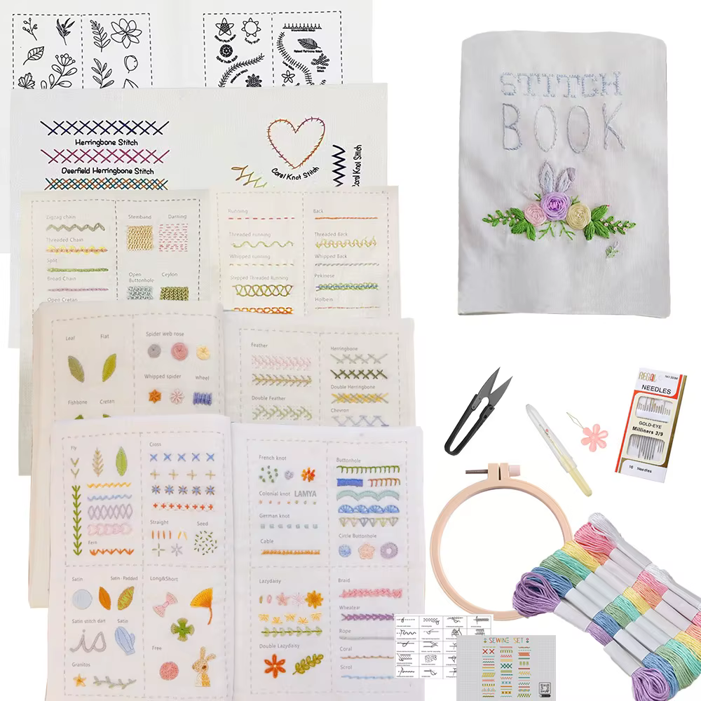 Livre de points de broderie à la main pour débutants, livres de couture créatifs, livre de broderie DIY avec tutoriels vidéo étape par étape