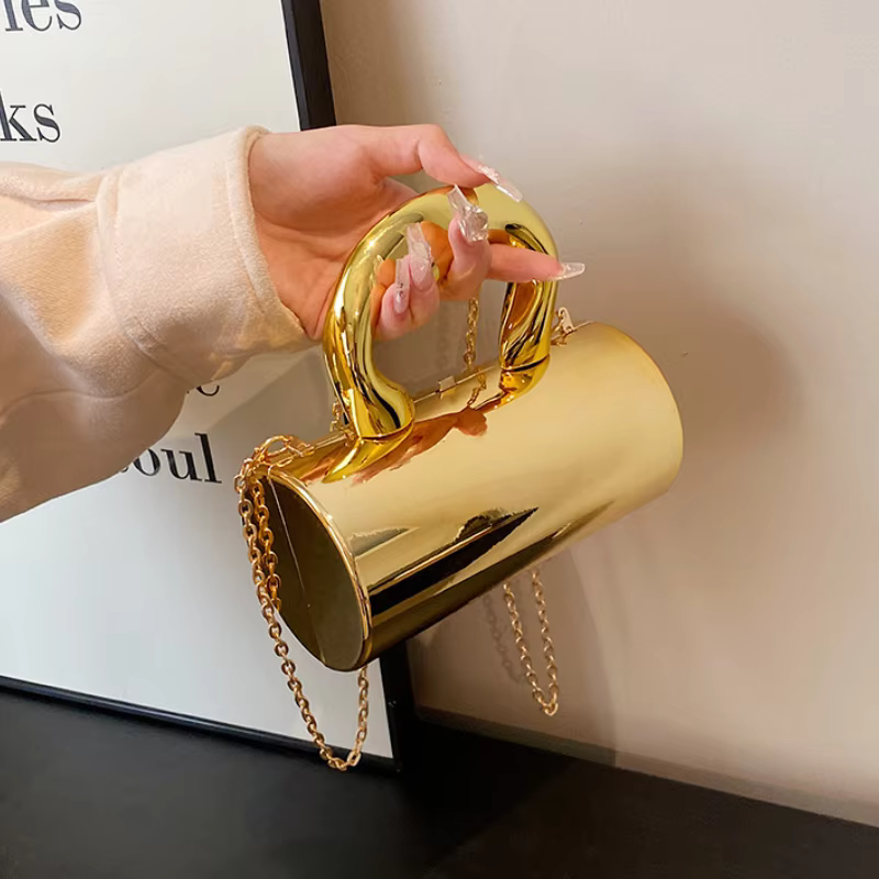 Sac à main pour femmes, pochettes de fête, cylindre de mode, Mini sac à main de soirée, sac à bandoulière, boîte en or, 2026