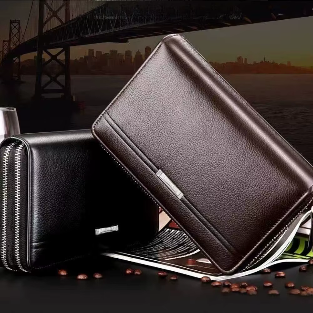 Portefeuille pour hommes Long argent prépuce sac à main en cuir grand sac à main d'affaires porte-carte de téléphone portable cadeau pour hommes père fils mari B