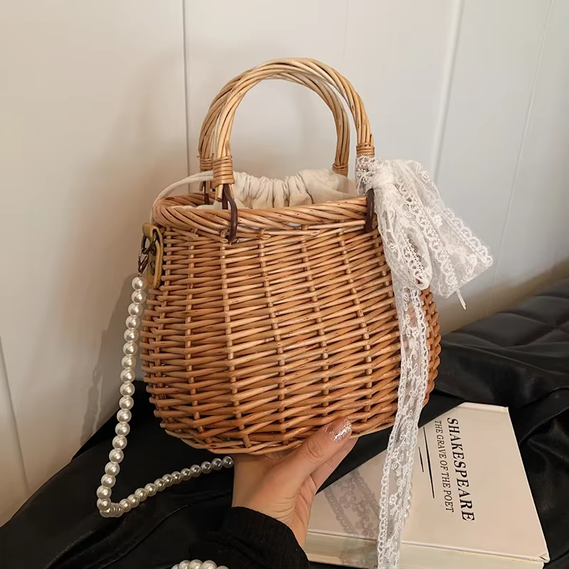 Sac à bandoulière en paille pour femmes, sac à main tissé à la main en raphia et rotin, fourre-tout décontracté pour vacances, panier de shopping, sac de plage