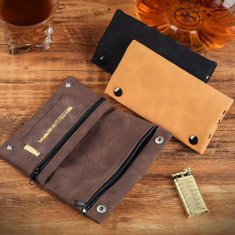Pochette à tabac en cuir faite à la main, étui porte-papier pour fumer, sac portefeuille multifonctionnel pliable, sac de rangement pour tabac