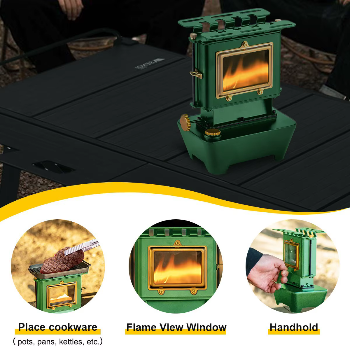 SmiloDon Poêle à Lanterne à Huile de Camping, Poêle à Huile Portable, Brûleur de Lampe à Carburant pour Chauffage et Cuisson Extérieurs (Vert)
