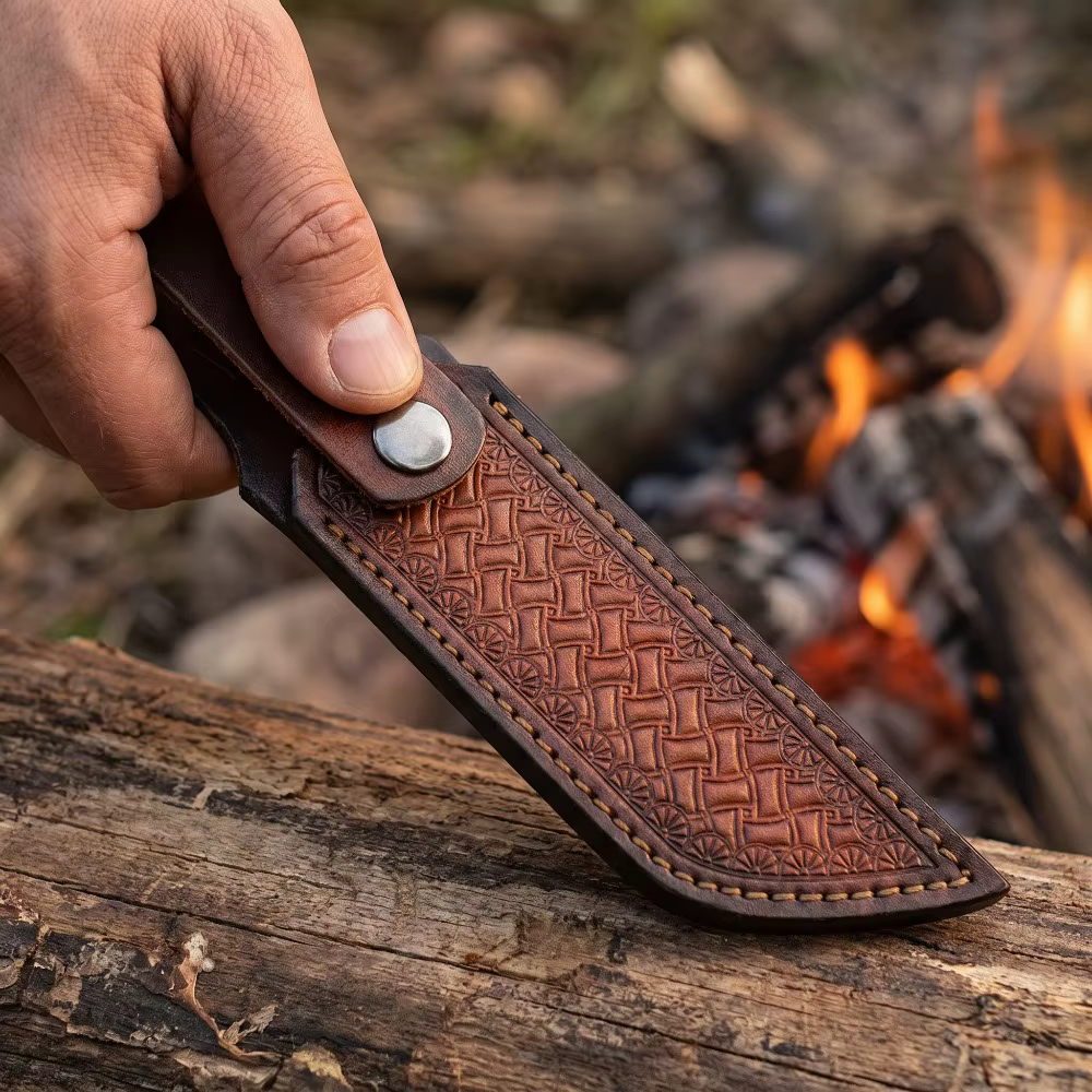 Étui à couteau en cuir fait main, motif sculpté rétro, pour port à la ceinture, idéal pour la chasse en extérieur et les couteaux fixes EDC