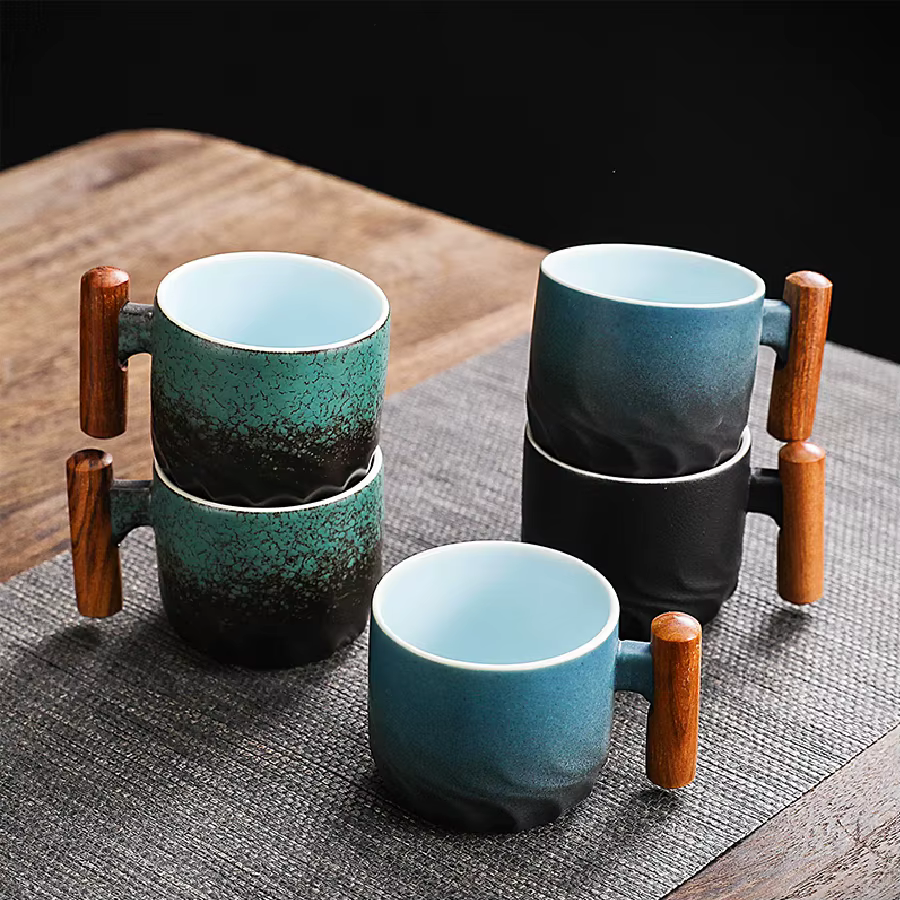Tasse à café créative faite à la main, exquise, Vintage, avec manche en bois, tasses, verres, cuisine, Bar à manger, maison
