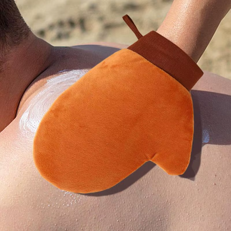 Gant applicateur auto-bronzant double face en flocage pour lotion corporelle et crème solaire