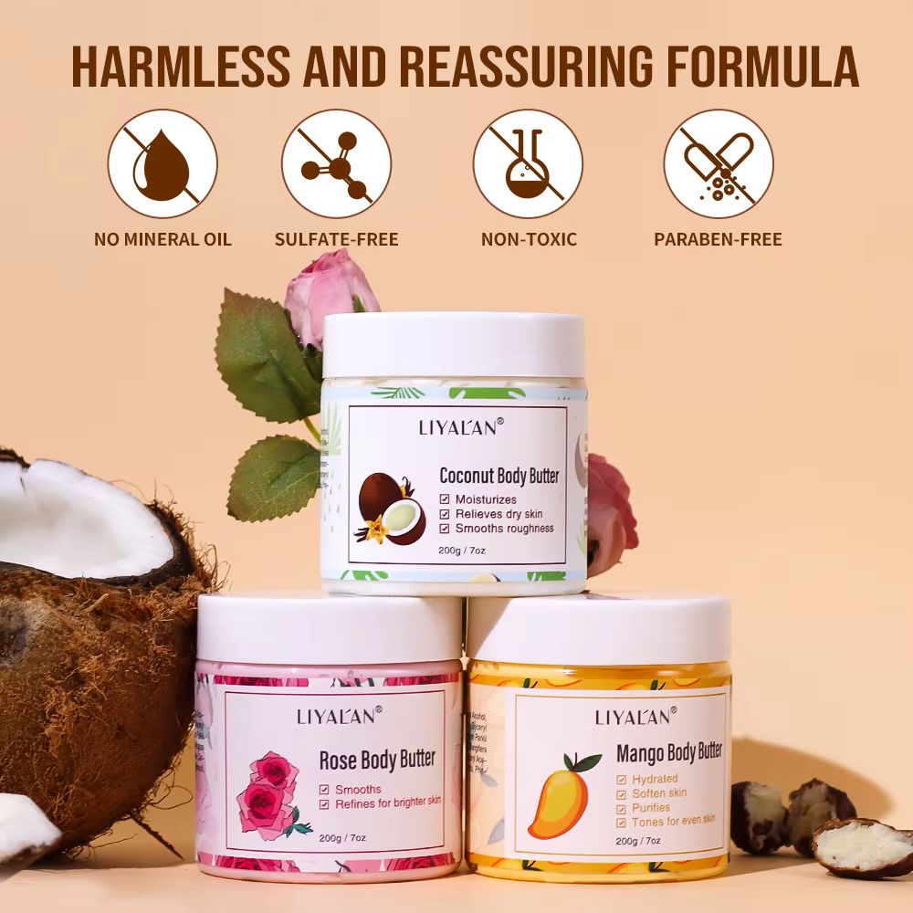 Beurre de karité apaisant la peau sèche nourrir hydratant lisse rugueux crème d'hydratation profonde noix de coco Rose