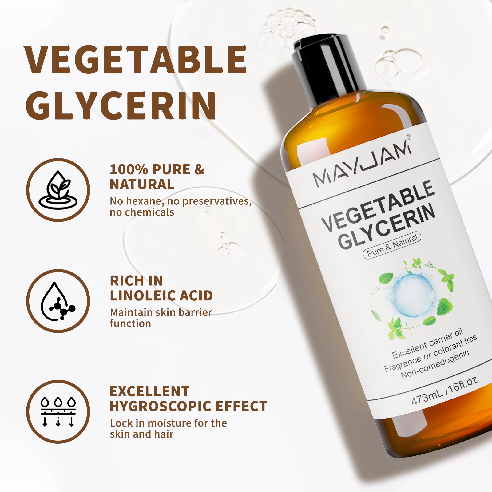 MAYJAM 473 ml/16 fl.oz huile de transport naturelle Pure pour le corps Massage du visage ricin légumes glycérine