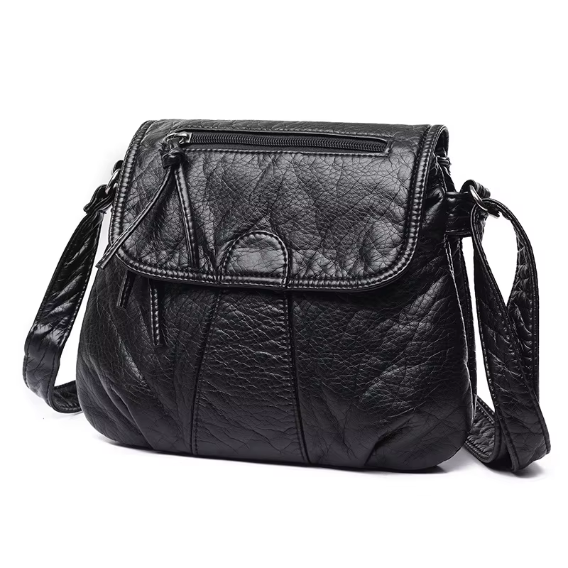 Sac à bandoulière en cuir souple tendance pour femme, style délavé, double compartiment, sac à main pour femme, tendance urbaine, taille moyenne, carré
