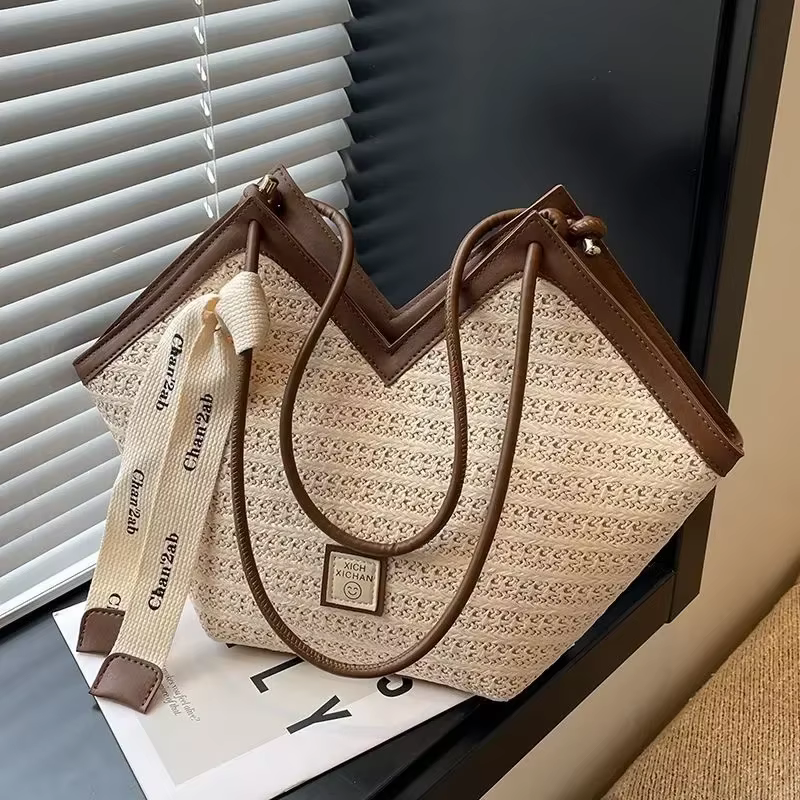 Sac à Main en Paille pour Femme, Sacoche de Plage Rétro, Tissée à la Main, Loisirs d'Été