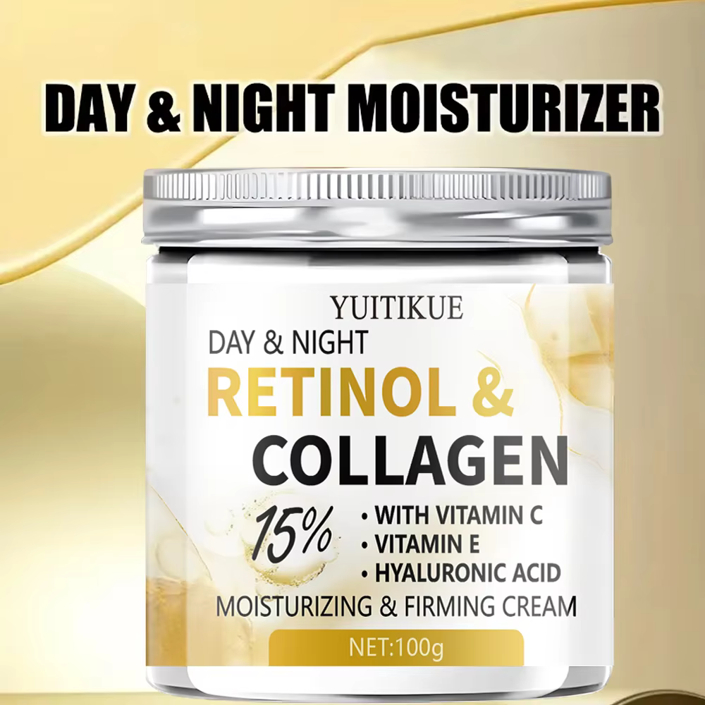 YUITIKUE Crème de Jour et de Nuit au Collagène 15% Rétinol 100g - Lift Firm Hydrater avec Acide Hyaluronique Vit C/E