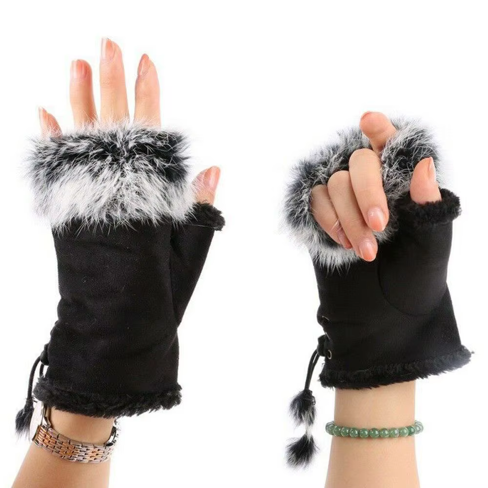 Gants en fourrure de lapin sans doigts pour femme, souples, colorés, doux, à la mode, pour l'hiver