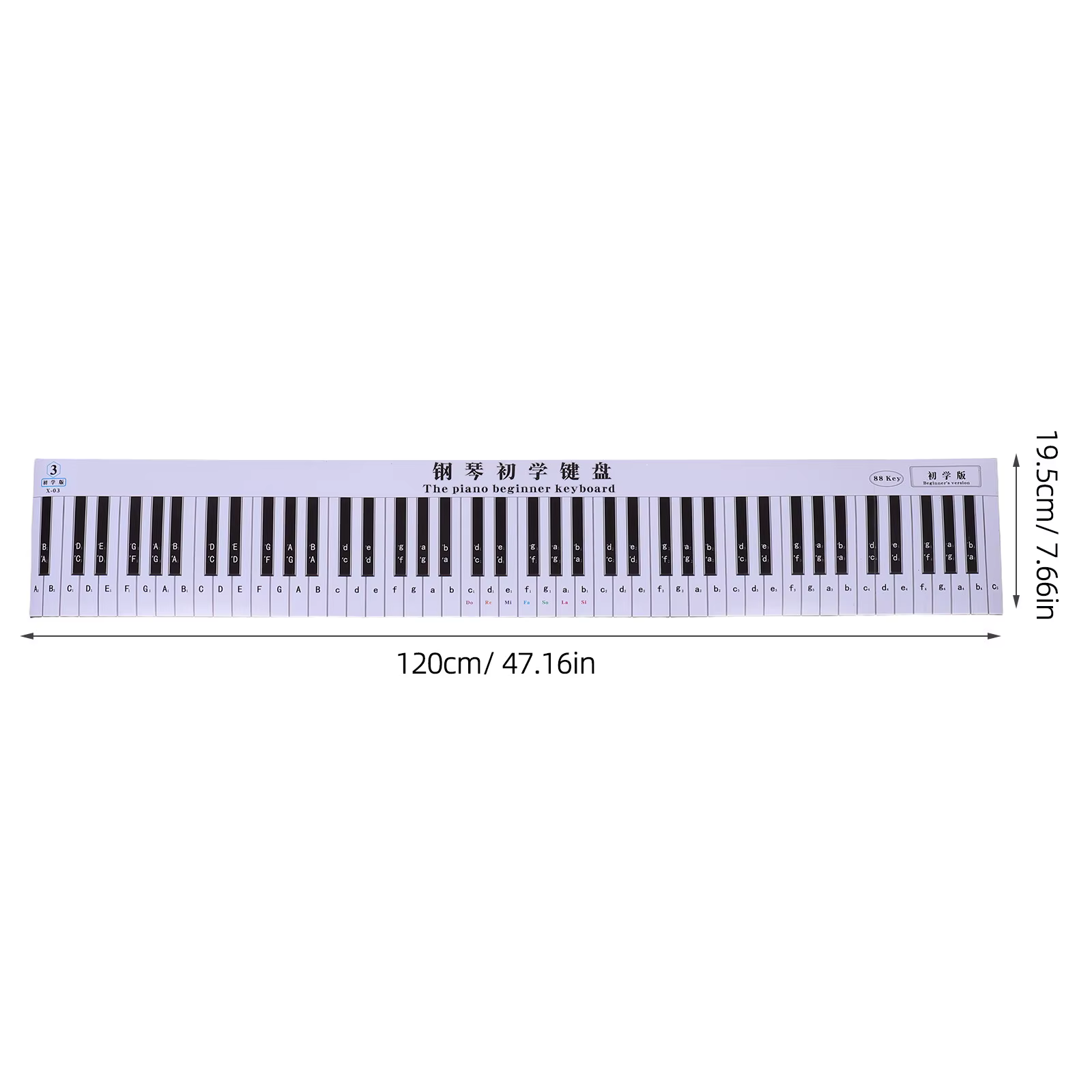 Tapis d'entraînement à la doigté pour piano 88 touches avec notes du clavier pour débutants, tapis de pratique musicale imperméable pour les voyages et les cours de musique