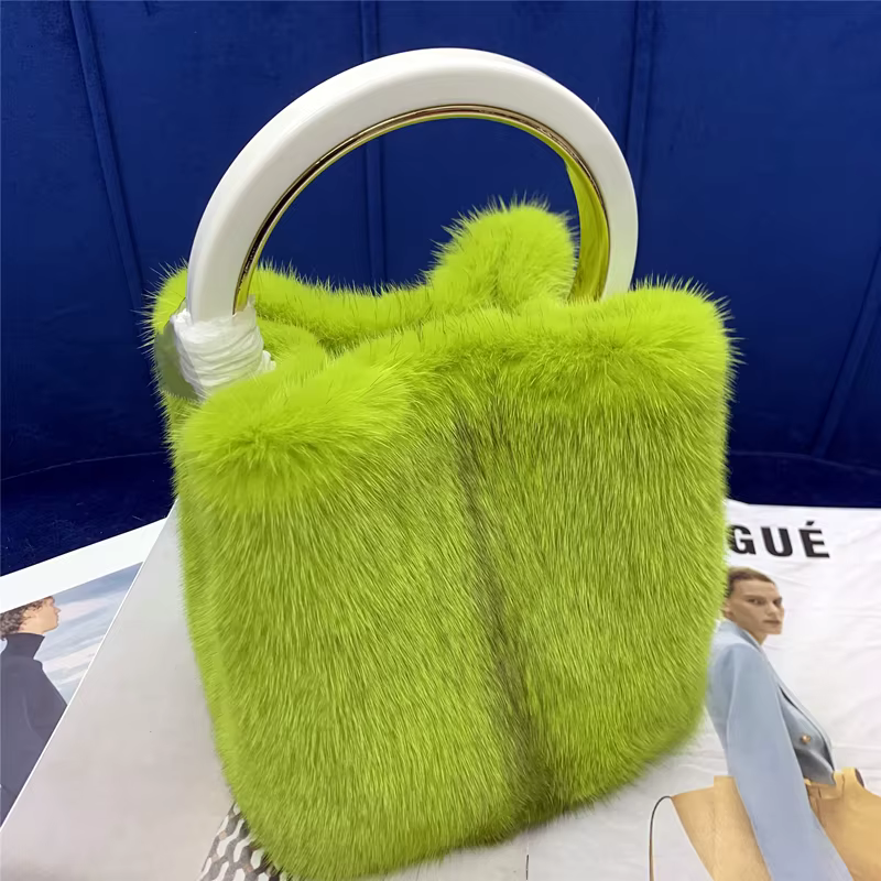 Sac à main en fourrure de vison naturelle pour femmes, sacs de luxe haut de gamme carrés en vraie fourrure avec poignée supérieure, sacs à bandoulière de grande capacité pour femmes