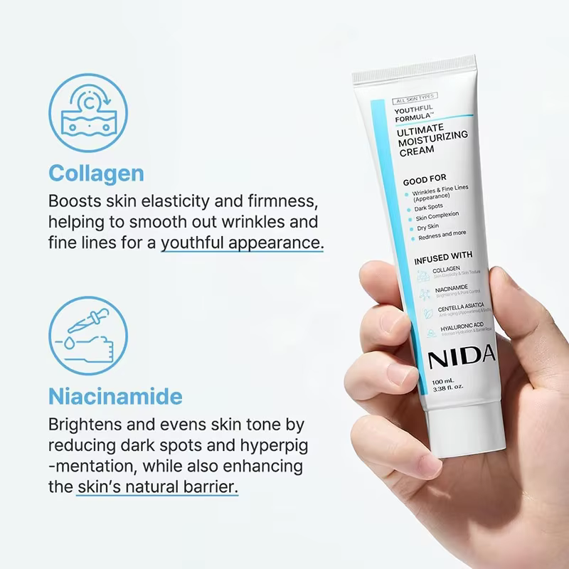 100mL crème hydratante ultime formule jeune collagène Niacinamide Centella Asiatica acide hyaluronique rides taches