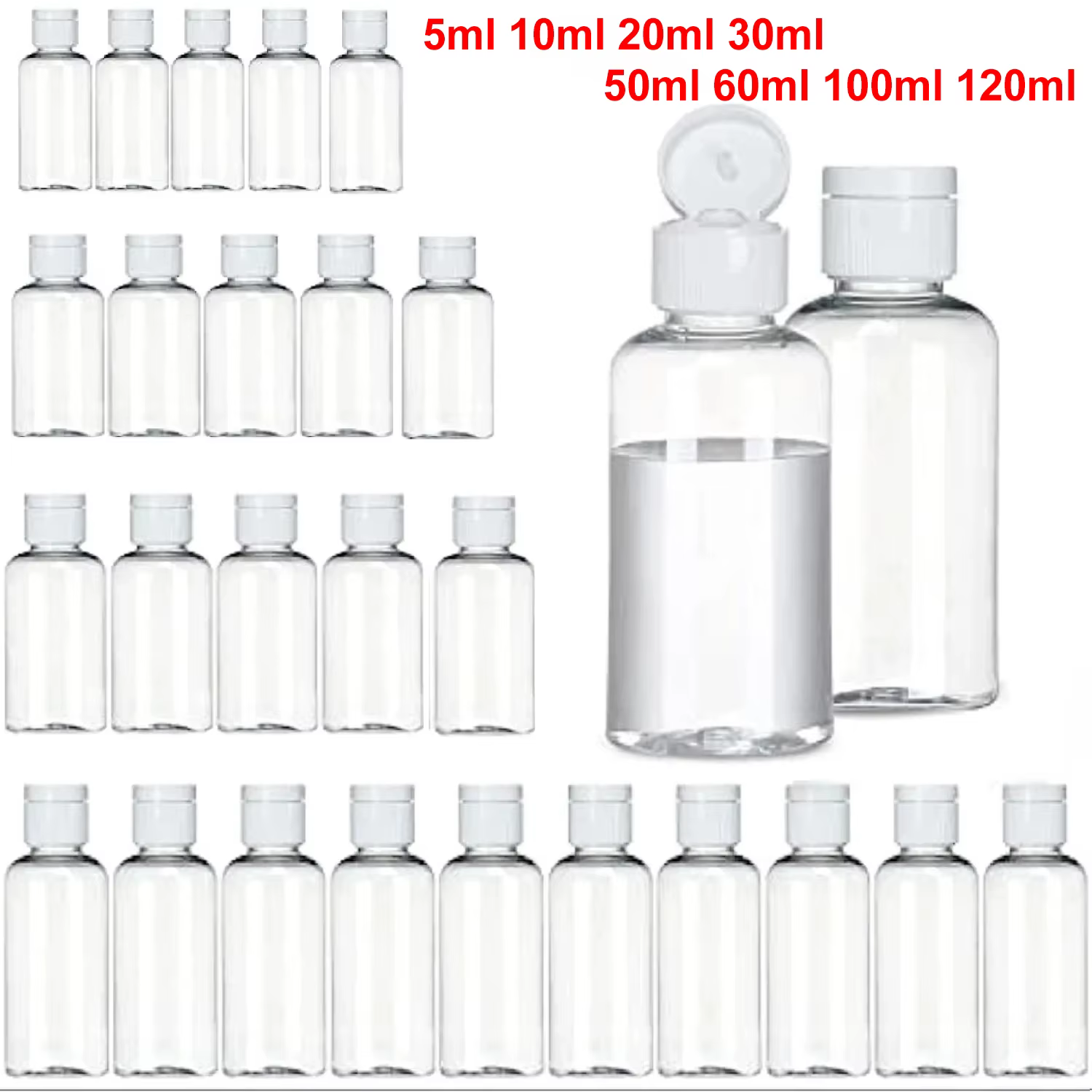 3/5/10 pièces bouteille de voyage 5ml/10ml/30ml/50ml/60ml/100ml/120ml maquillage bouteilles en plastique vides bouchon rabattable pour crème de Lotion liquide