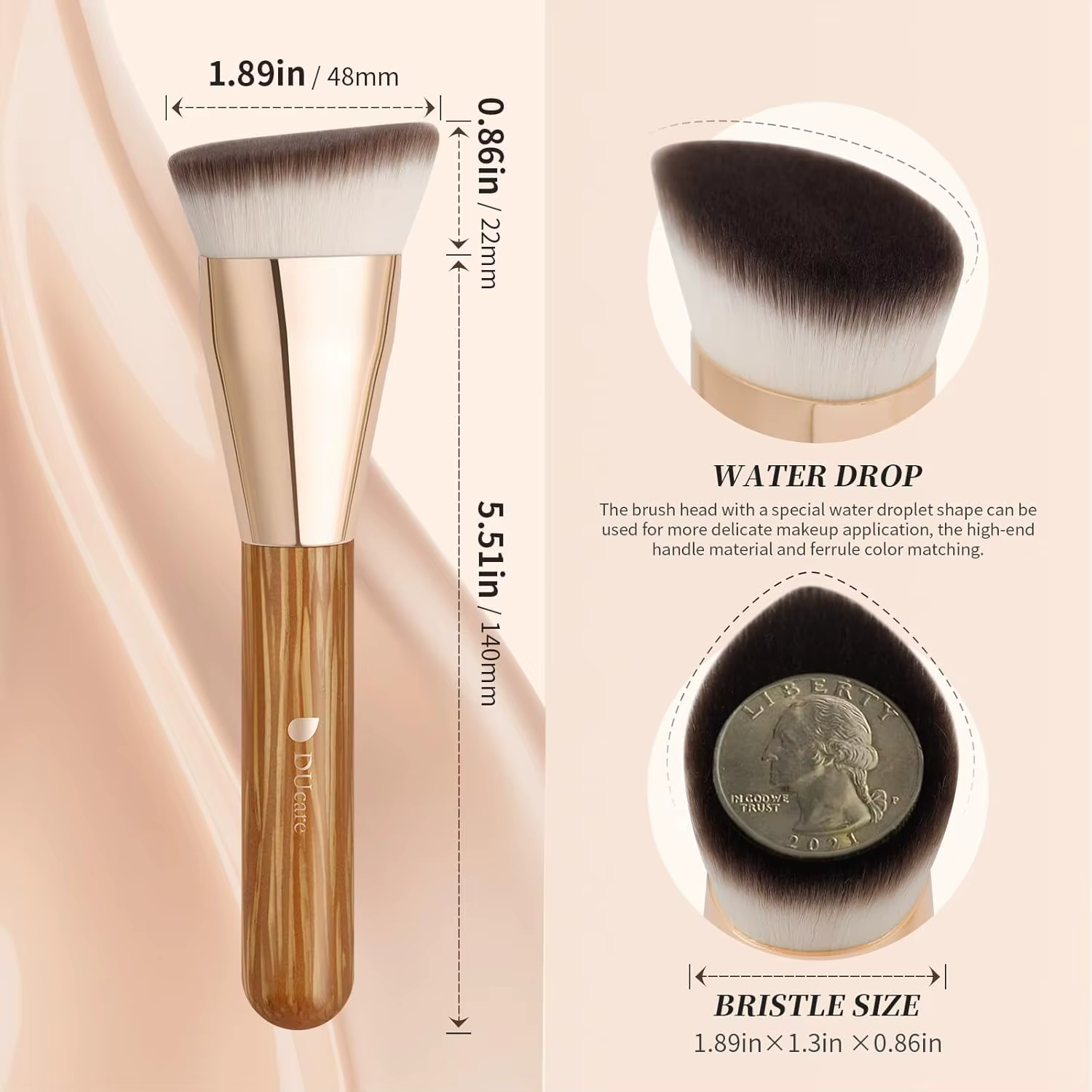 DUcare pinceau de fond de teint coudé professionnel crème liquide poudre brosse profilée mélange et polissage visage maquillage outil cosmétique