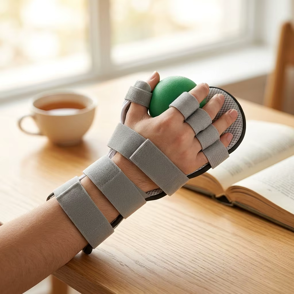Attelle orthopédique à cinq doigts amovible avec sangle de soutien du poignet pour la rééducation et l'usage quotidien