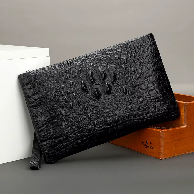 Pochette à main pour hommes avec alligator - cuir gaufré, élégante et pratique pour un usage quotidien Grand portefeuille