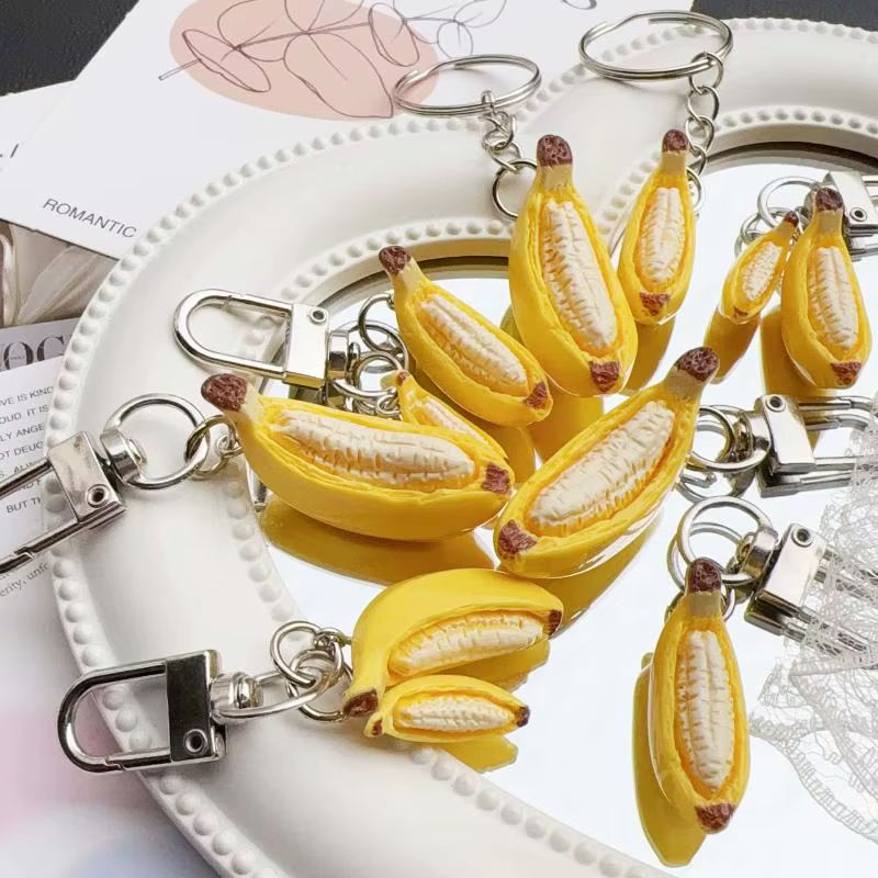 Porte-clés en résine avec motif banane pour la relaxation et la guérison de l'anxiété, fait main pour une vie sans stress