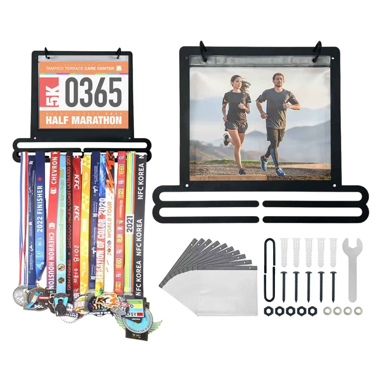 Support mural pour médailles de course et dossards – Présentoir pour médailles et dossards de course – Cadeaux pour les coureurs