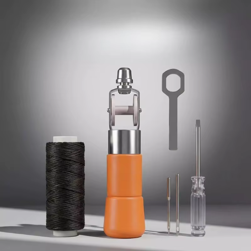 Kit d'outils de maroquinerie avec machine à coudre manuelle à manche en bois pour le bricolage de sacs à clés, baskets et portefeuilles, et outils auxiliaires de couture
