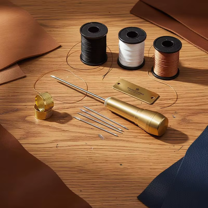 Kit de couture en cuir complet avec manche en cuivre, fil en nylon, outils de couture manuels polyvalents pour articles en cuir, réparation de vêtements, bricolage