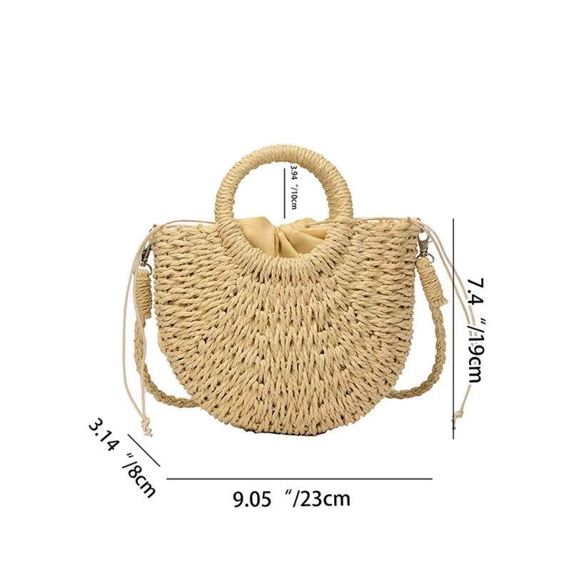 Tissé à la main en paille rotin demi-lune plage sac à main grande capacité femmes été évider Crossbody sac à bandoulière