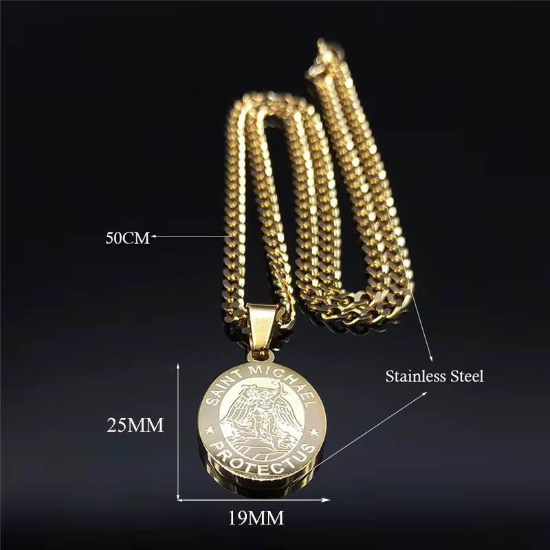 SAINT MICHAEL PROTECT US archange acier inoxydable Saint Michael collier hommes/femmes couleur or pendentif collier bijoux N3032S05
