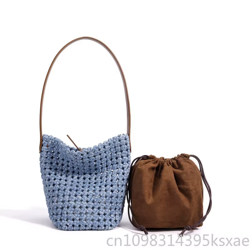Sac seau tissé à la main pour femme, grande capacité, polyvalent, minimaliste, idéal pour les trajets quotidiens en ville