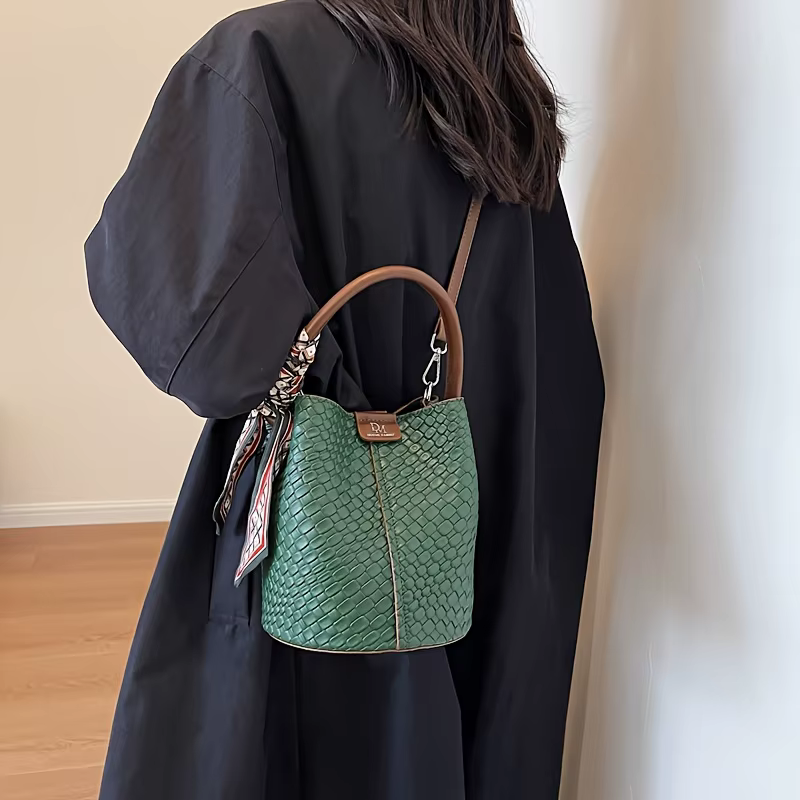 Sac seau à la mode pour femmes, sac à main élégant effet tissé de couleur unie, sac à bandoulière et sac à bandoulière, peut être porté à la main