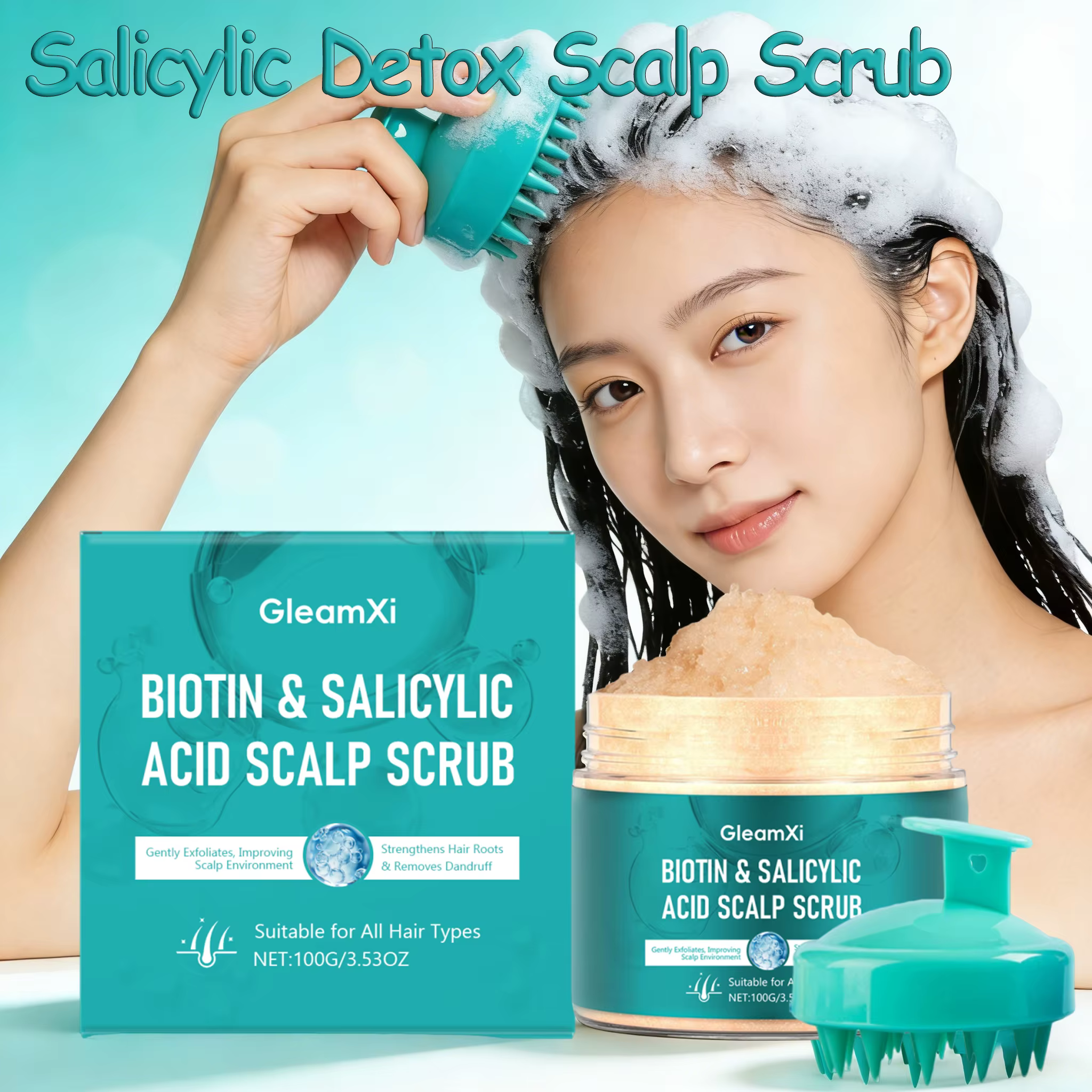 Gommage Détoxifiant au Salicylique pour le Cuir Chevelu avec Brosse de Massage – Nettoyage en Profondeur