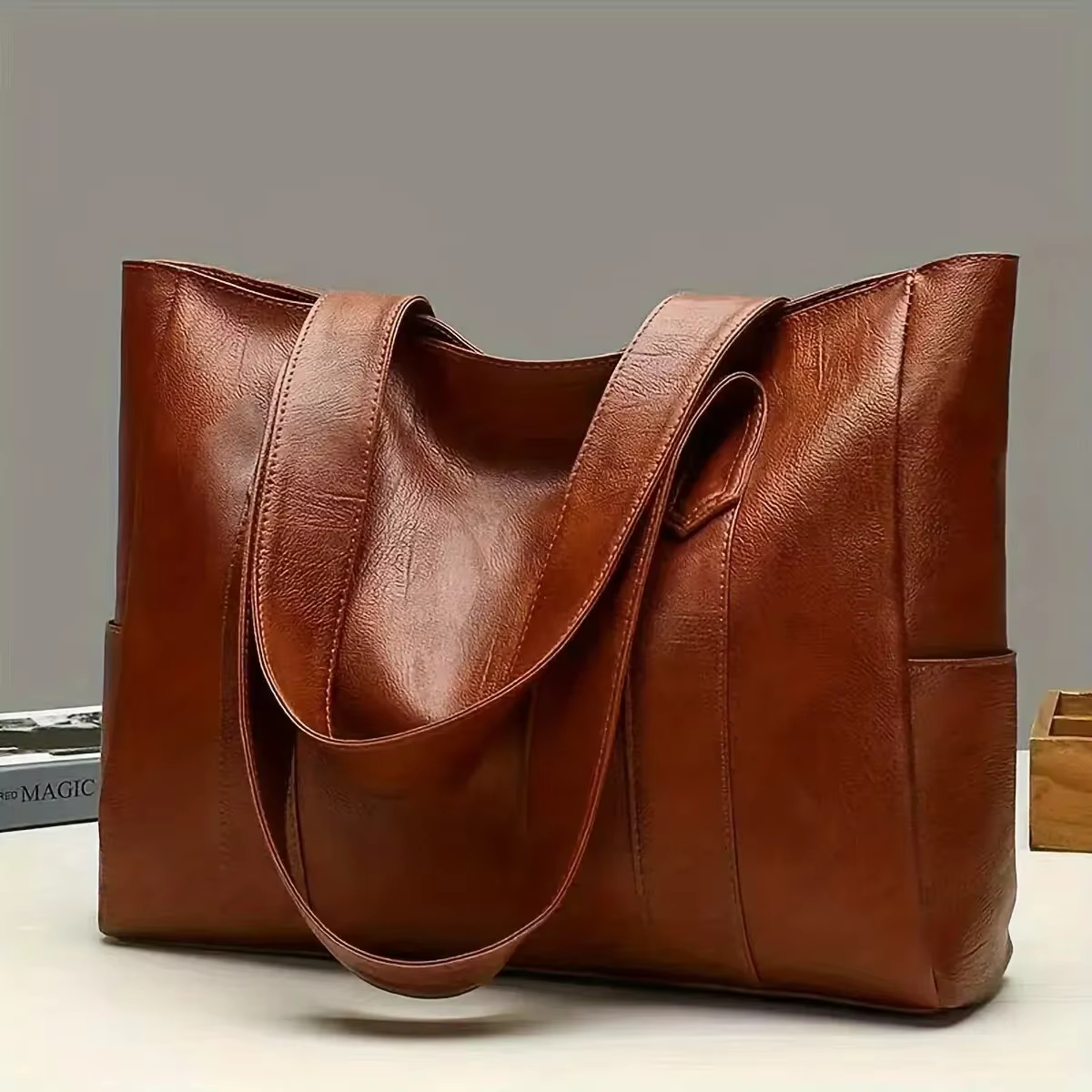 Sac à main vintage pour femme grande capacité, sac à bandoulière uni vintage, sac à main décontracté pour femme