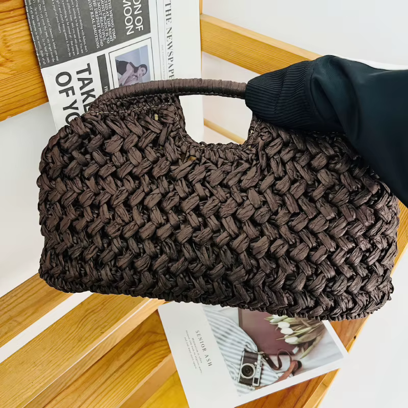 Sac à bandoulière pour femme, sac à main en papier tissé fait main avec fermeture, artisanal, premium, décontracté, plage, quotidien