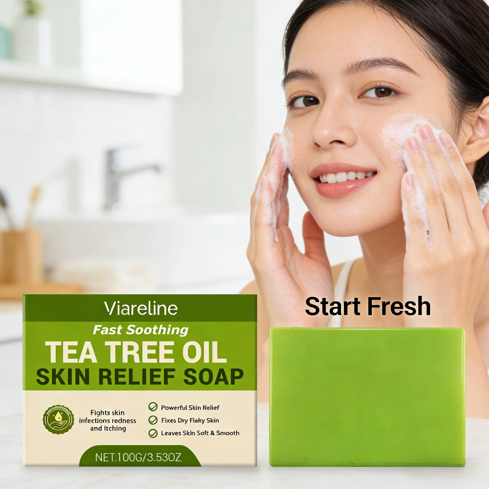 Savon à l'huile d'arbre à thé Nettoyant Doux Exfoliant Soulage les démangeaisons Hydratant Peau sèche Lissant