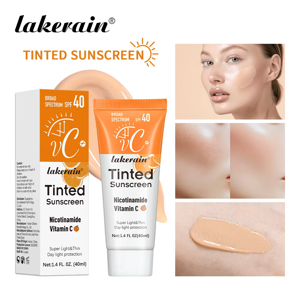 Crème solaire teintée à la vitamine C avec protection