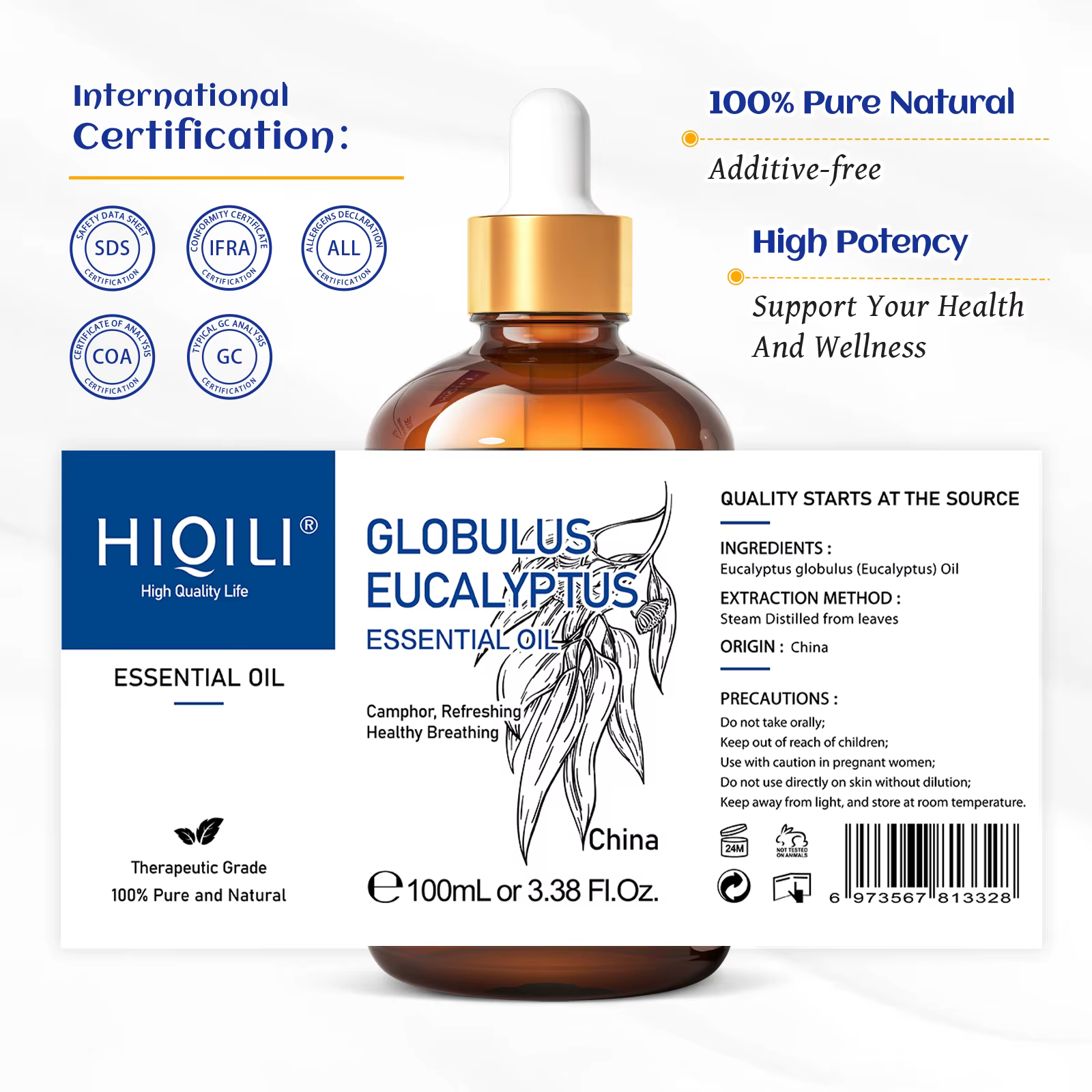 HIQILI Huile essentielle d'eucalyptus 100 ml