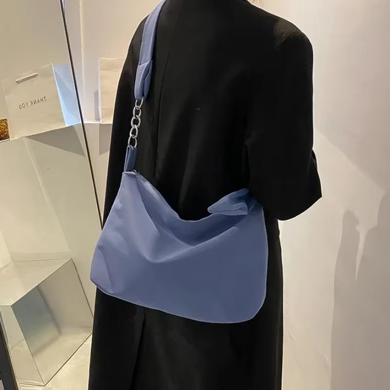 Sac à Main à Bandoulière Noir pour Femme et Fille, Sacoche Décontractée, Solide, Simple, à Bretelles Nouées, Fourre-Tout