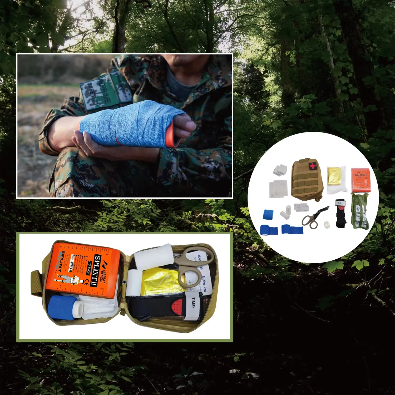 Attelle de premiers secours 18-36" x 4.3" Vert-Gris Orange-Bleu – Maintient les os en position