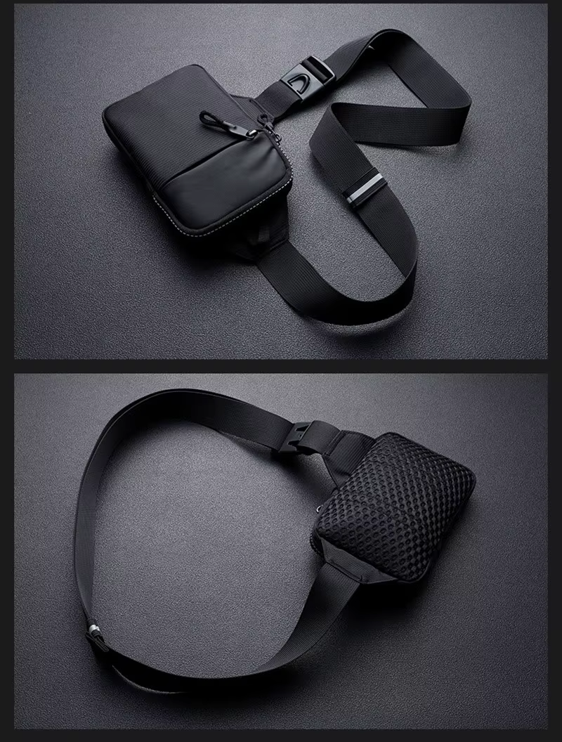 Un mini sac à bandoulière élégant pour hommes, conçu en tissu nylon, doté d'un panneau arrière à motifs en nid d'abeille conçu pour contenir une mob