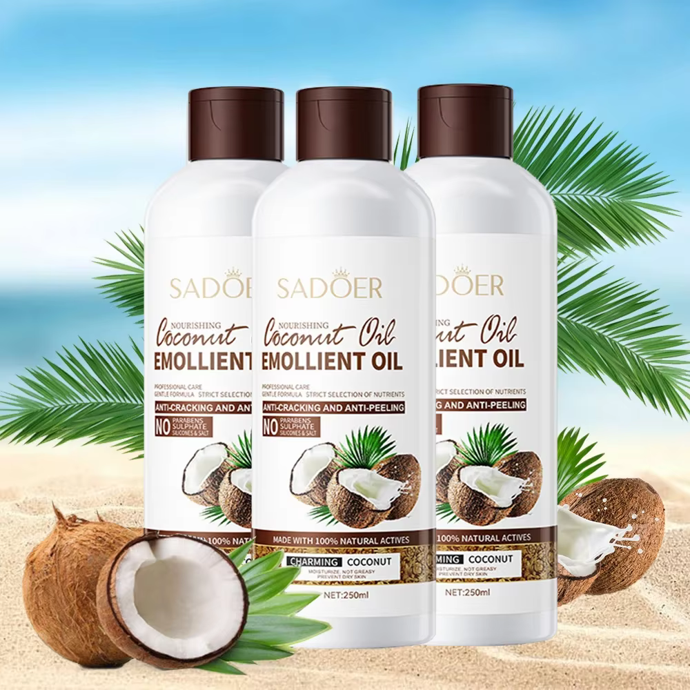 250ml noix de coco apaiser la peau sèche éclaircir les ridules huile de Massage du visage nourrir les cheveux élimine