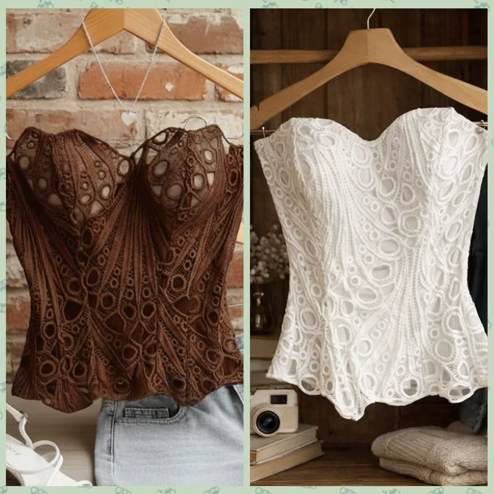 Haut corset amincissant à nouer au dos, ajouré, à ourlet asymétrique, avec dentelle à baleines et empiècements en maille, style bustier, pour tenue de club