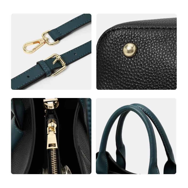 Sac à main chic en cuir color-block avec poignées supérieures