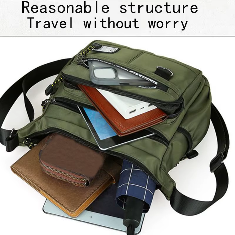 Sac à bandoulière d'affaires pour hommes avec poches multicouches, bandoulière réglable pour le travail et les voyages